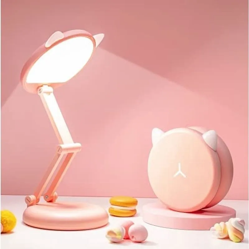 Candeeiro de mesa bonito onefire Candeeiro de mesa rosa, lâmpada de mesa infantil portátil de 8 brilhos, lâmpada kawaii lâmpada fofa decoração do quarto Kawaii, lâmpada de gato de carregamento usb, lâ