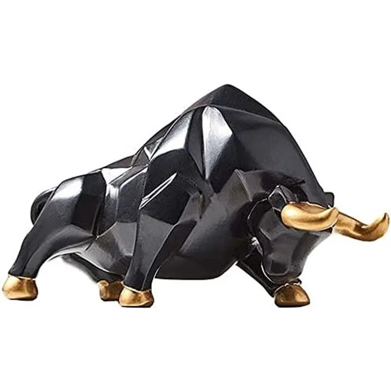 Estatueta touro abstrato em resina - Ornamento animais selvagens p/ escritório e sala estar - Cabeça baixa