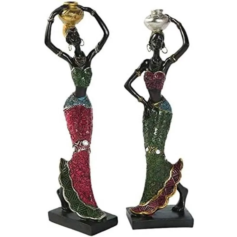 2 Estatuetas de Mulheres Africanas Decorativas - Artesanato Criativo e Colecionável