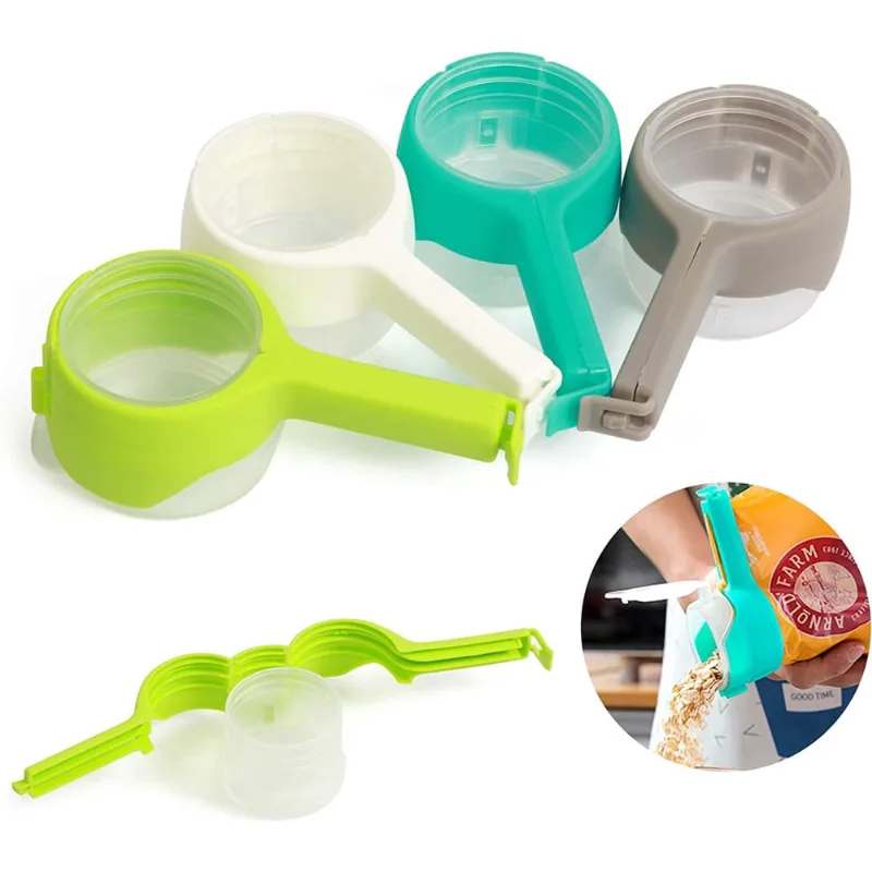 Clipes de saco para armazenamento de alimentos, clipes de vedação de saco com bico de descarga, braçadeira de vedação de umidade para lanches, armazenamento e organização de alimentos para animais de