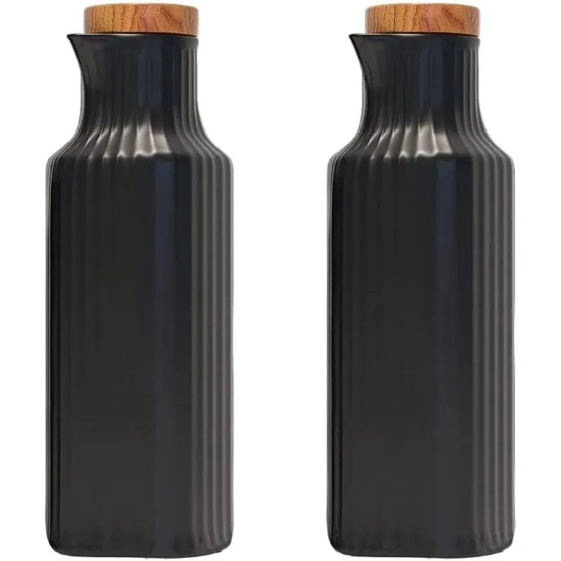 Pacote com 2 conjuntos de óleo de cerâmica e vinagre de molho de soja dispensador de xarope de bordo frasco para cozinha 270 ml/9 oz (preto)