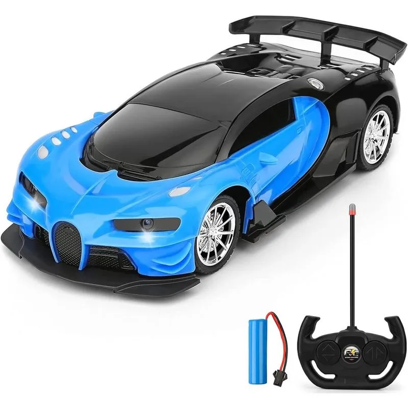 Carro de controle remoto para crianças - Corrida de brinquedos remotos elétricos de escala 1/16, com luzes LED Veículo de brinquedo de passatempo recarregável de alta velocidade, presentes de carro rc