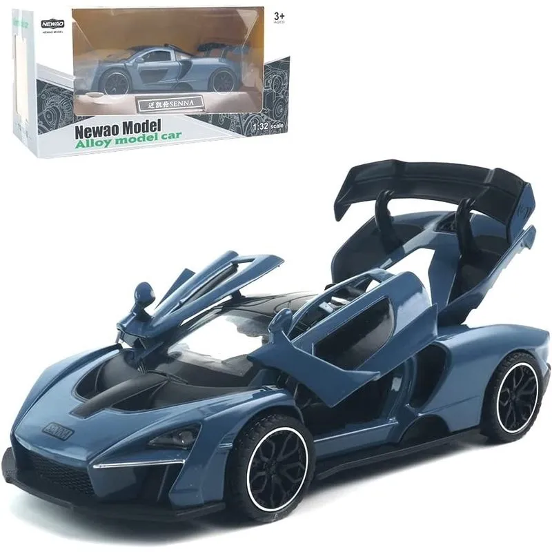Carro de brinquedo fundido McLaren Senna modelo de carro esportivo simulação de liga de zinco retorno de arremesso de volta 1:32 mini brinquedo eletrônico super esportivo com luz e música (azul)