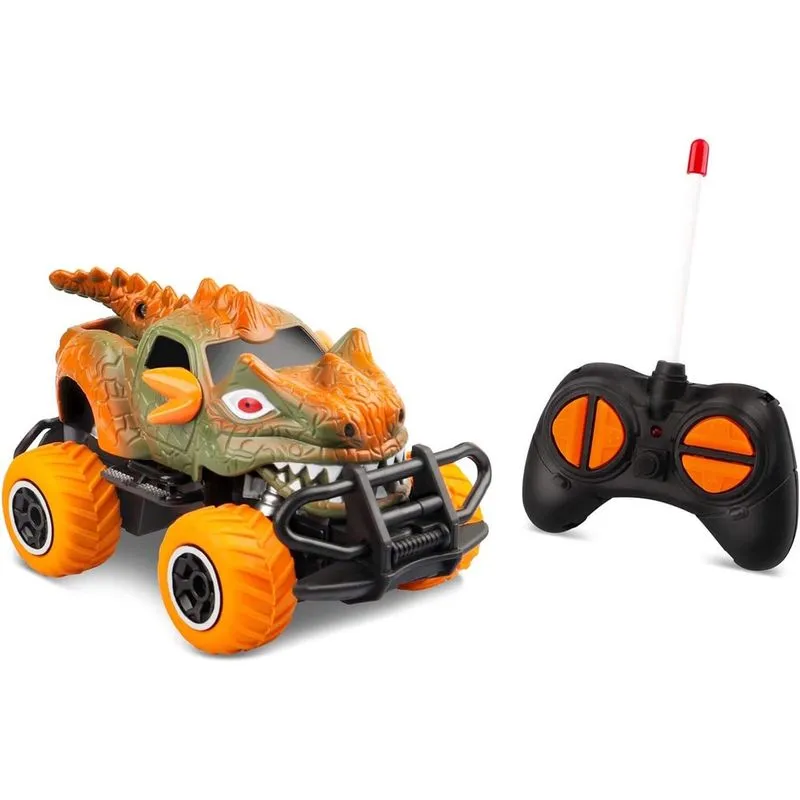 Mini carro rc dinossauro p/ meninos 4-5 anos, brinquedo de corrida c/ controle remoto 3-6 anos, presente aniver. caminhão monstro 2021 (laranja)