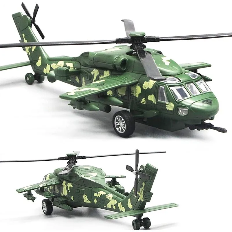 Brinquedo De Helicóptero Com Luzes E Sons, Avião De Metal Fundido Sob Pressão, Brinquedos De Avião Militar Pull Back Para Crianças