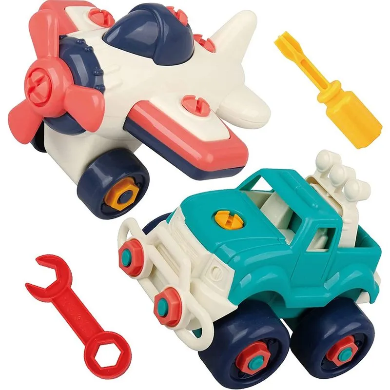 Take Apart Toy para crianças de 3 anos ou mais, pacote com 2, montar carro, avião com grade de brinquedos, conjunto de brinquedos de construção e construção stem para presente de aniversário de menino