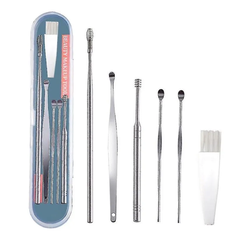 Ear picks colheres 6pcs palito de orelha de aço inoxidável para crianças e adultos conjunto de ferramentas de limpeza de orelha