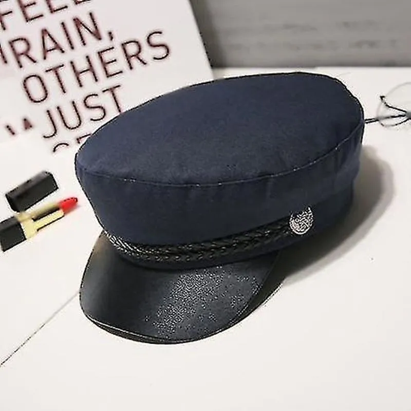 Chapéu de couro militar masculino outono marinheiro estilo capitão - Navy