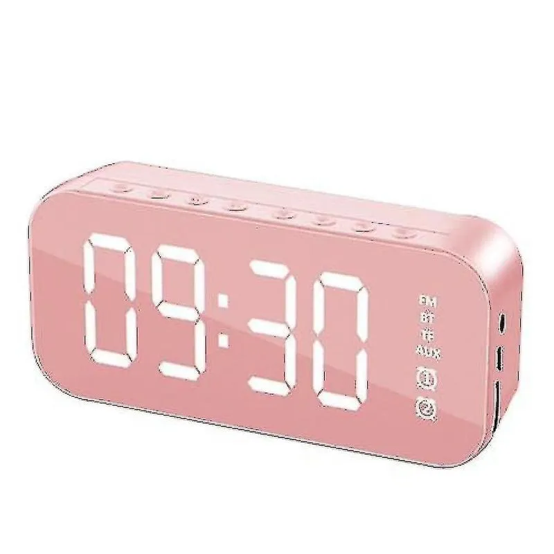 Relógio despertador Bluetooth sem fio com alto-falante, duplo espelho, usb, leitor de cartão tf, rosa