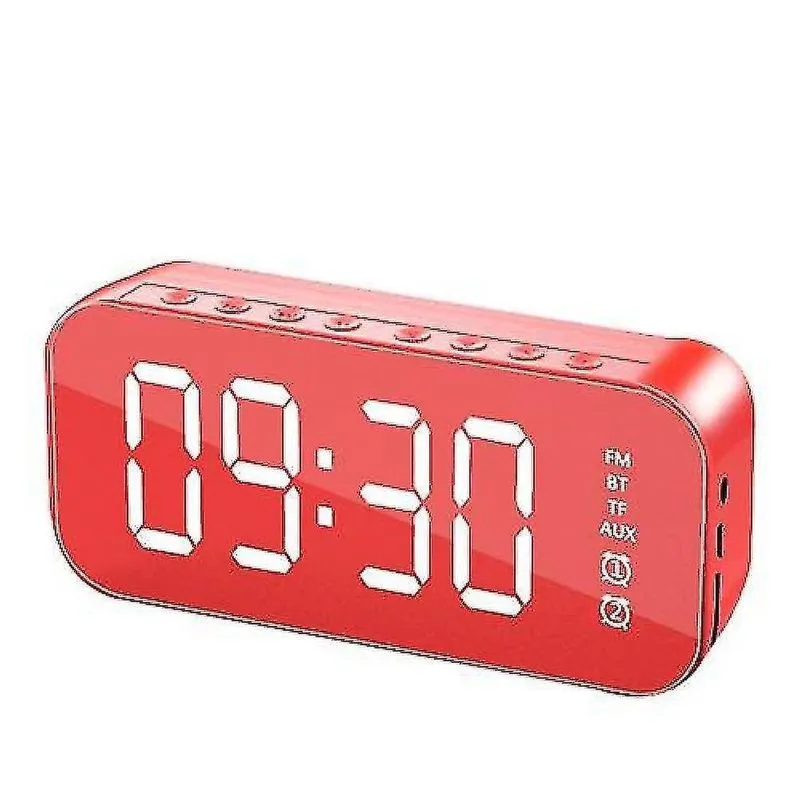Despertadores sem fio bluetooth alto-falante superfície espelho despertador duplo usb tf mp3 player vermelho
