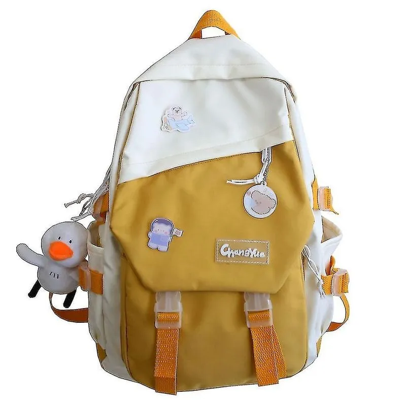 Mochilas de estudantes do ensino médio com contraste de cores mochila escolar de grande capacidade fofa mochila amarela
