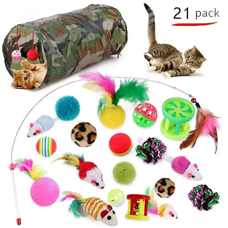 Brinquedos para gatos brinquedos para gatos 21pcs brinquedos para gatinhos sortidos túnel de gato catnip peixe mouse teaser varinha bolas de variedade