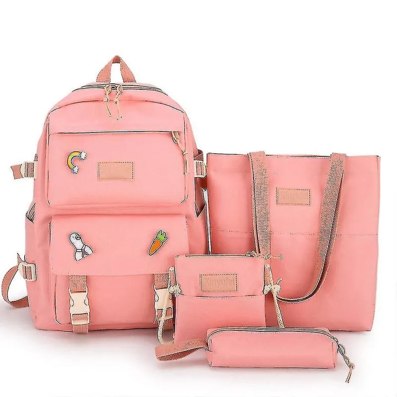 Mochilas para estudantes do ensino médio e universitário bolsa de lona de três peças mochila feminina estilo universitário rosa