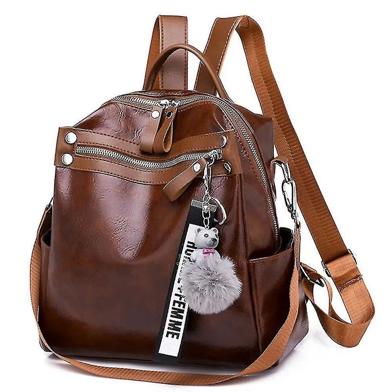 Mochilas pu couro macio mochila impermeável marrom