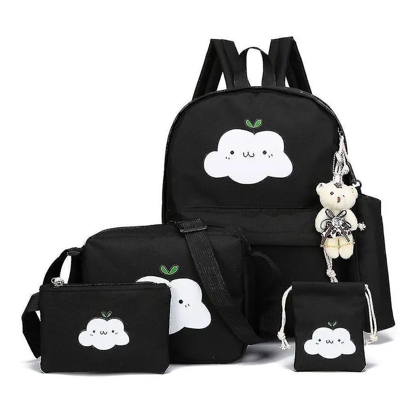 Mochila escolar infantil grande com nuvens e desenho de cartoon - alta capacidade e cor preta