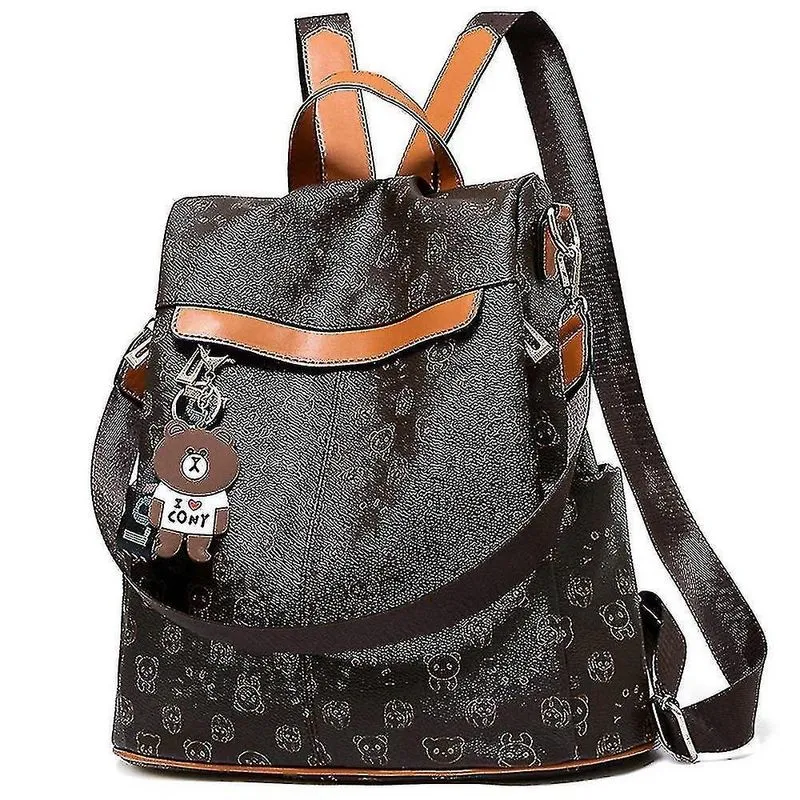Mochilas cáqui senhoras casual pu mochila de couro macio bolsa escolar de viagem