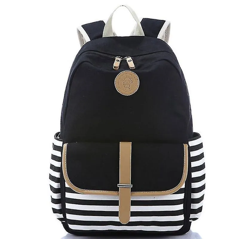 Mochila casual feminina em lona estilo coreano, preta