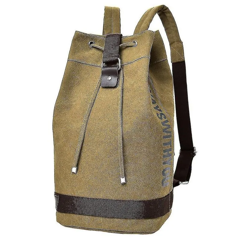 Mochilas mochila esportiva de lona bolsa redonda mochila para computador de viagem cáqui