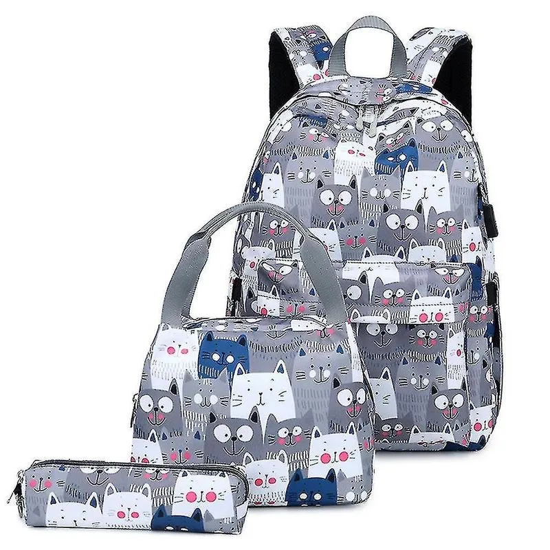 Mochilas mochila casual de grande capacidade mochila de três peças para estudantes do ensino médio cinza