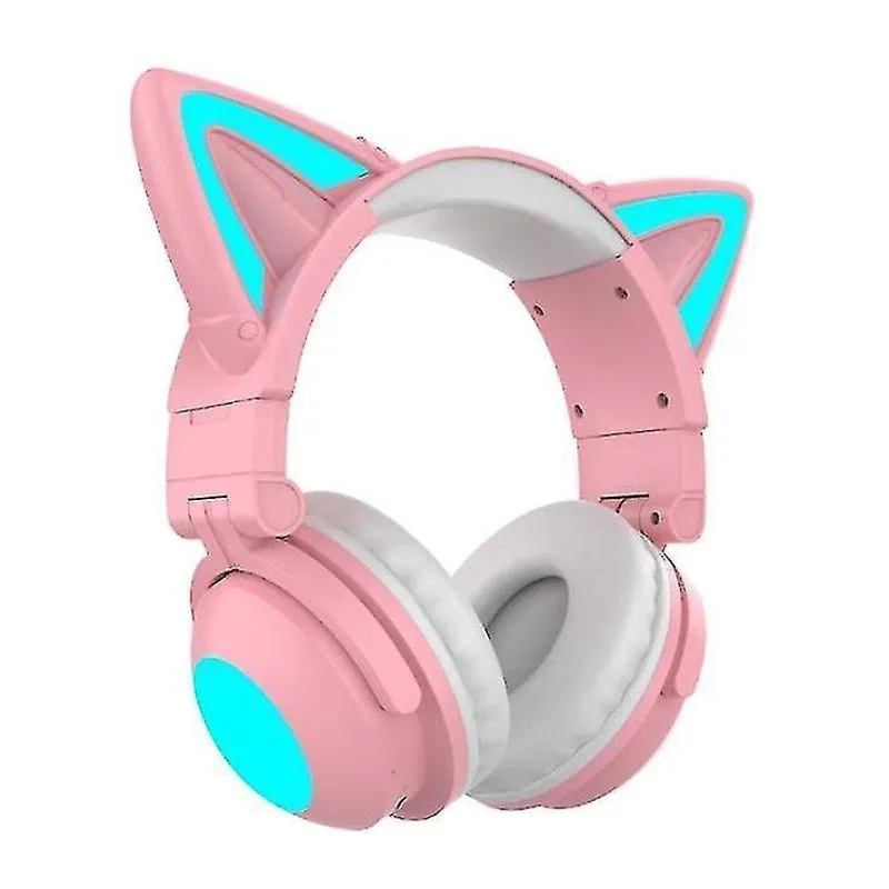 Fones de ouvido fones de ouvido fone de ouvido para jogos orelhas de gato som surround rgb luz led cancelamento de ruído 5.0 bluetooth rosa