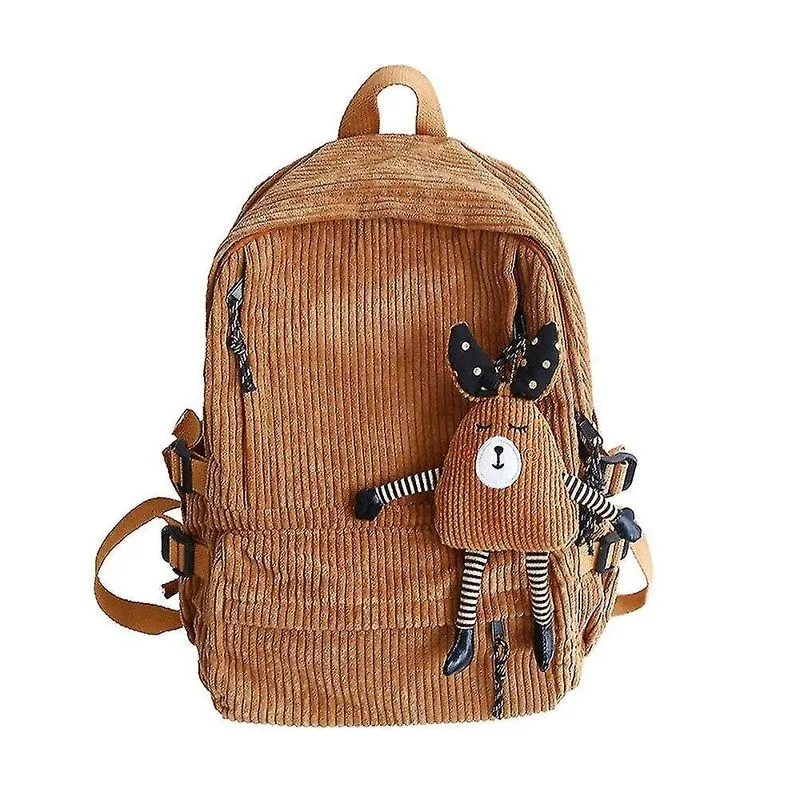 Mochilas femininas mochila de veludo cotelê cor pura listra harajuku bolsa escolar adolescente luxo menina mochila