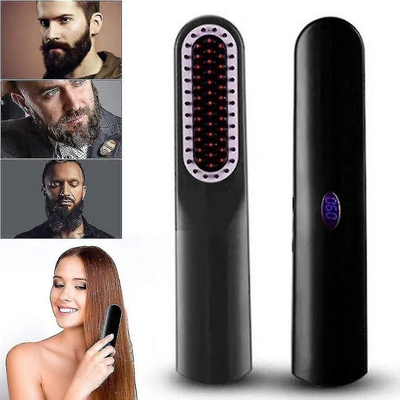 Alisadores de cabelo usb alisador de cabelo de carregamento sem fio portátil mini cerâmica íon negativo pente de barba preto
