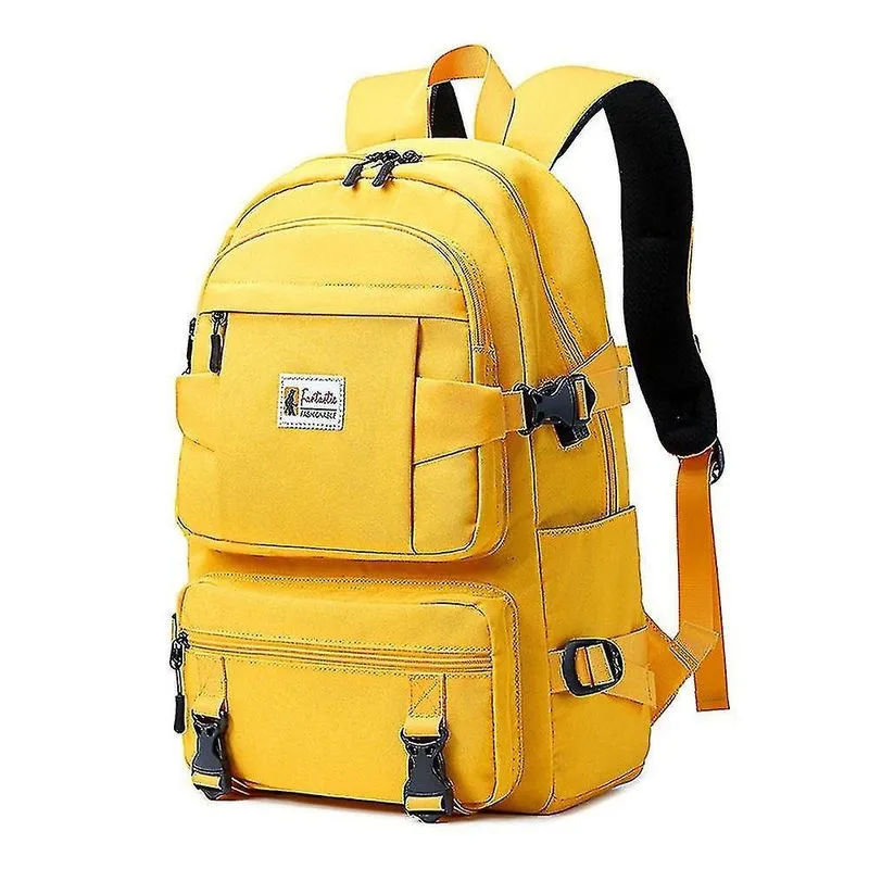 Mochila Impermeável Amarela com USB e Múltiplas Camadas