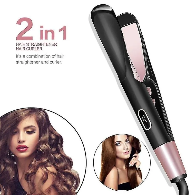 Ferros de frisar 2 em 1 modelador de cabelo e alisador de cabelo curl e varinha de ferro ondulado de praia reta