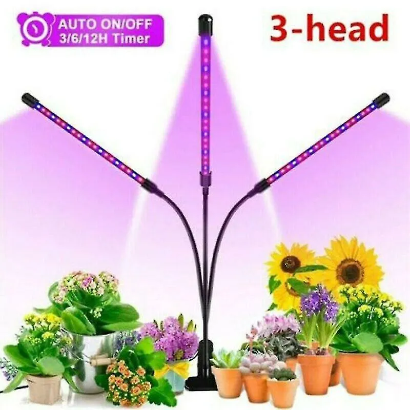 Gráficos de crescimento 3 cabeças led grow light growing veg hydroponic flower clip lamp indoor with timer