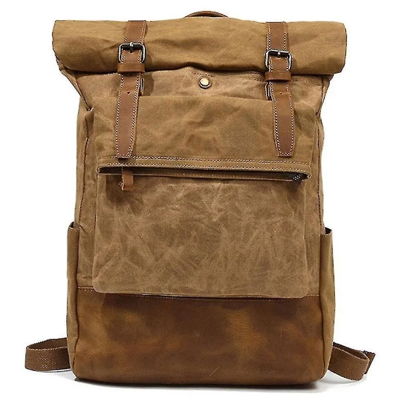 Mochilas bolsa de viagem ao ar livre louco cavalo couro casual mochila masculina bolsa de lona de ombro cáqui