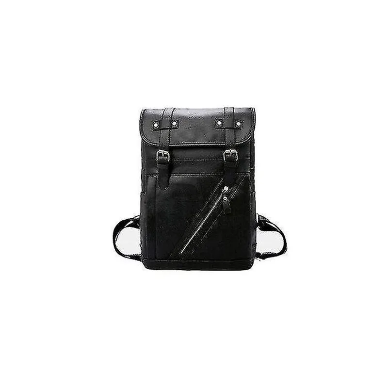 Mochilas masculinas mochila de couro sintético de grande capacidade para escola ao ar livre cor preta