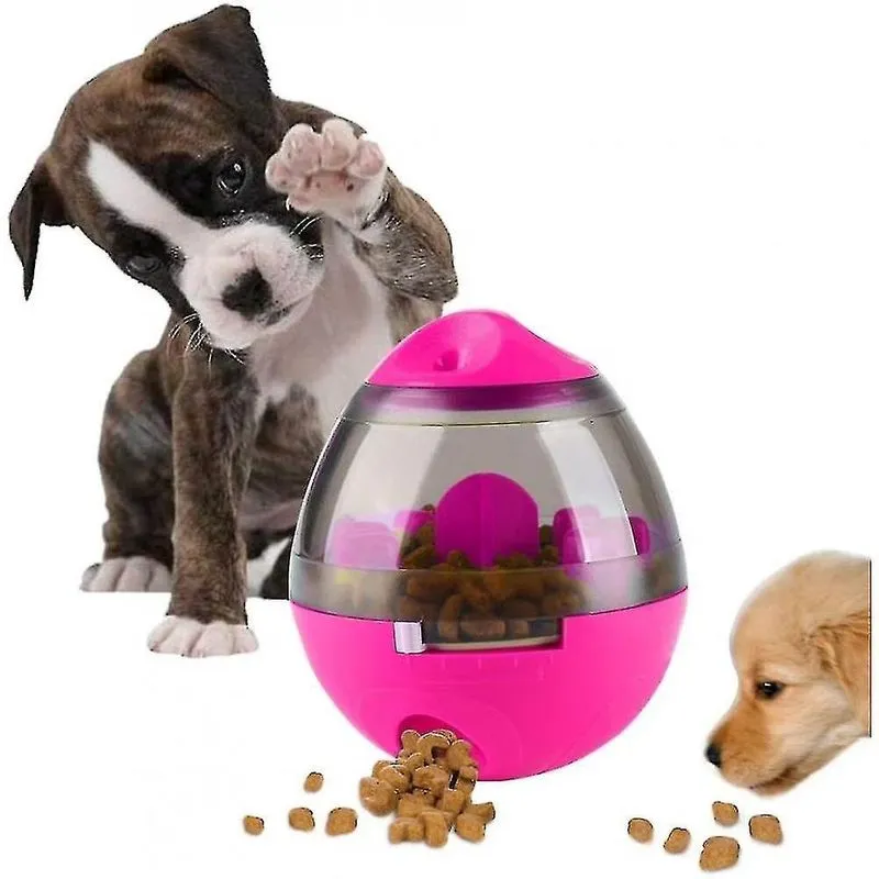 Brinquedos para cães copo alimentador lento automático tratar bola brinquedo para cães para tigela de comida para animais de estimação rosa