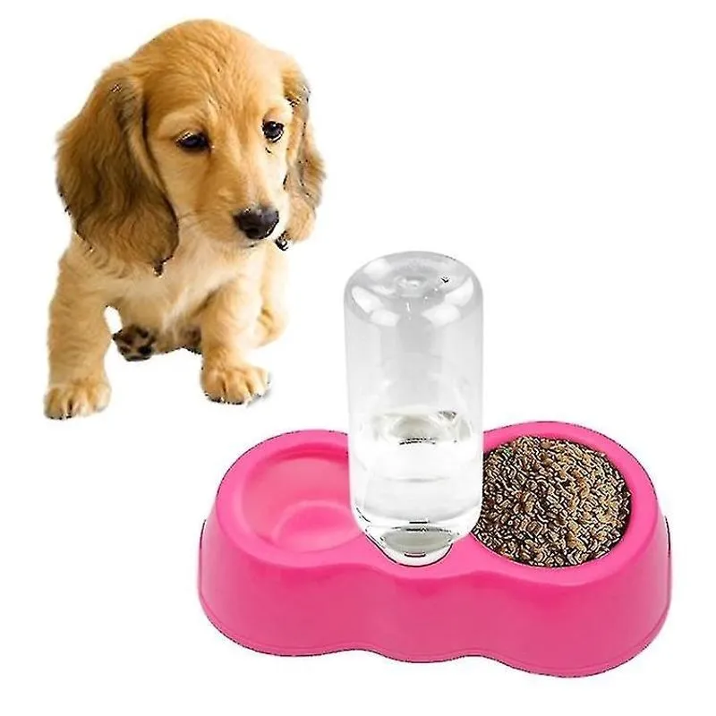 Gaiola de pássaros banhos de pássaros prato de comida de gato para cachorro + água potável tigelas duplas com dispensador de água automático magenta