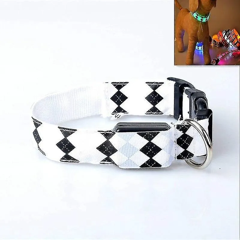 Gaiola de pássaro banhos de pássaros padrão xadrez recarregável led luz de brilho leva coleira de cachorro de estimação para cães pequenos e médios tamanho: xl branco