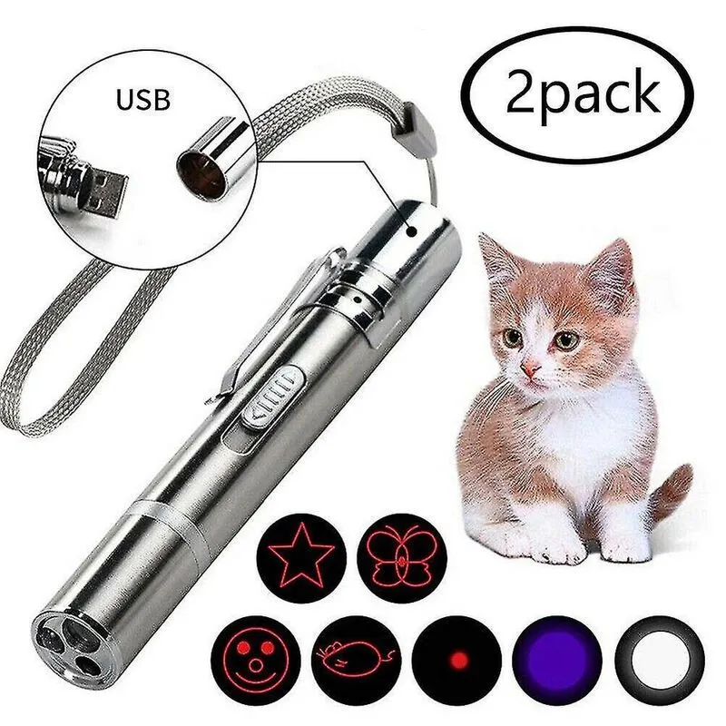 Brinquedos para gatos 2pc usb recarregável brinquedos de luz de gato gato cão caçador mini lanterna caneta laser ponteiros de luz de gato