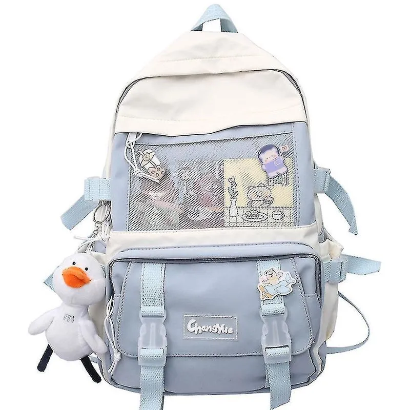 Mochila Escolar Menina Azul Grande e Fofa - Alta Capacidade para Alunos do Ensino Médio