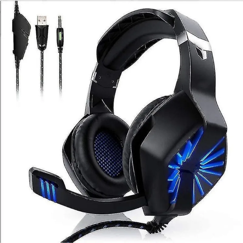 Fones de ouvido fones de ouvido usb gaming headset pc microfone com cancelamento de ruído almofadas de espuma de memória luzes laptops