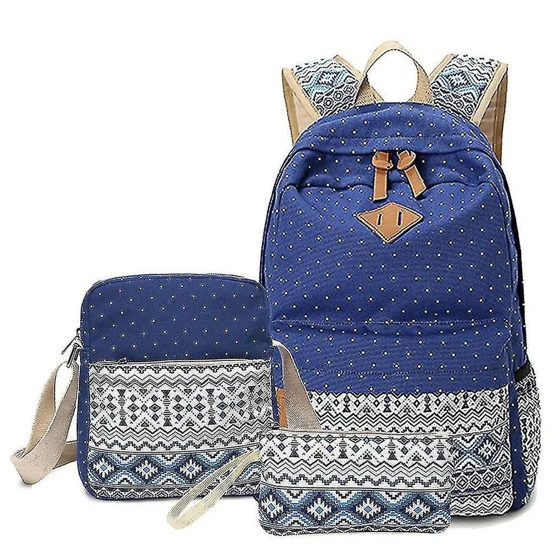 Mochilas mochila de lona mochila feminina casual estudante conjunto de três peças azul royal