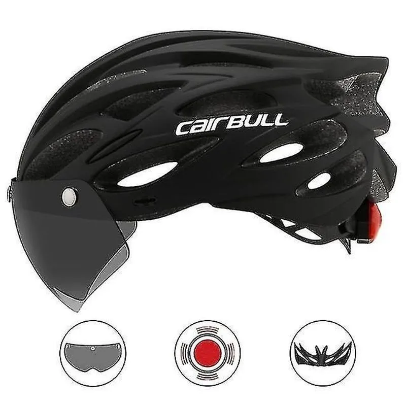 Capacete Ciclismo Ultraleve c/ Luz Traseira Removível e Viseira Lente p/ Bike e Moto