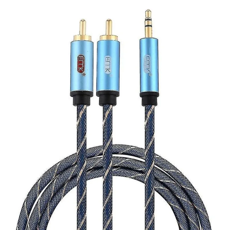 Conjuntos de acessórios de computador emk 3.5mm jack macho para 2xrca macho banhado a ouro conector alto-falante cabo de cabo de áudio