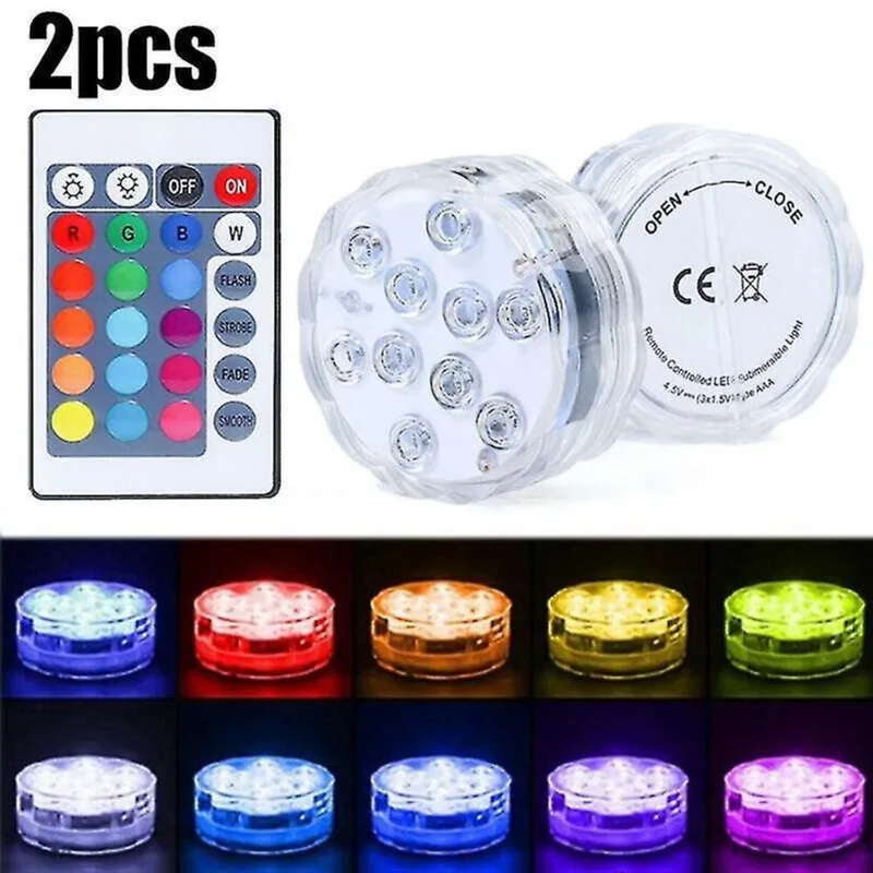 Luzes submersíveis flutuantes 2pcs led controle remoto mergulho luz clube tanque de peixes luzes de piscina à prova d'água