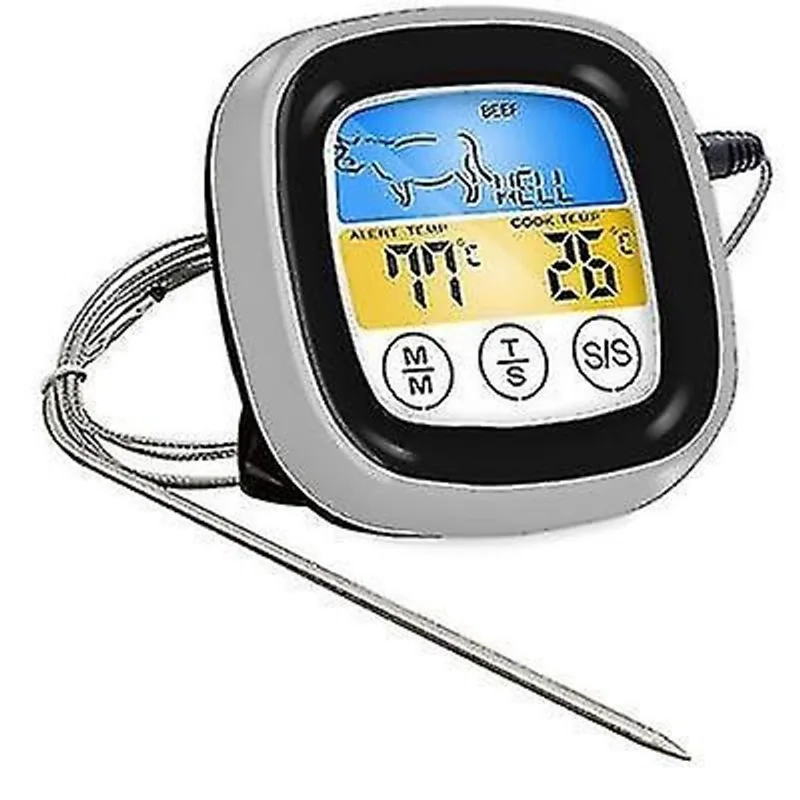 Termômetros de cozinha termômetro digital de carne com tela lcd colorida e tocante 20-300?? termômetro de forno com temporizador para churrasco