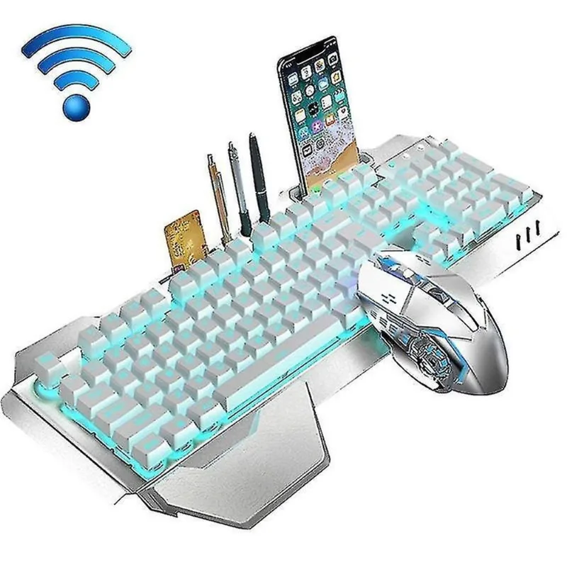 Conjuntos de acessórios de computador k680 conjunto de teclado e mouse sem fio recarregável branco prateado azul gelo