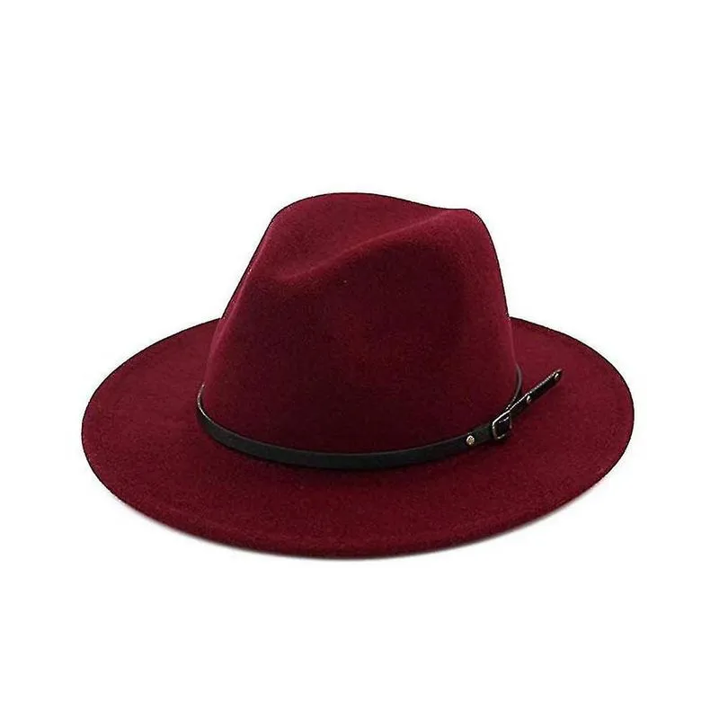 Chapéus vintage cor sólida feltro aba larga chapéu fedora vinho tinto