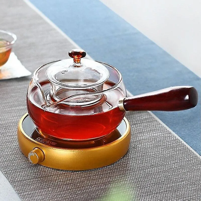 Conjunto De Chá De Vidro Resistente Ao Calor, Bule De Chá Fervente, Bule De Kung Fu De Alta Temperatura, Lateral De Madeira