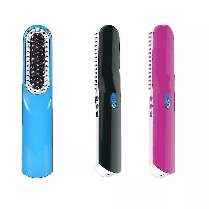 Alisadores de cabelo usb alisador de cabelo de carregamento sem fio portátil mini cerâmica íon negativo pente de barba preto