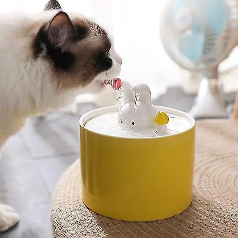 Bebedouros automático gato fonte de água cerâmica pet dispensador de água elétrica usb ultra silencioso cães amarelo