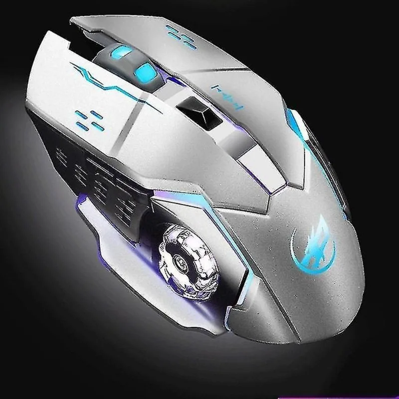 Conjuntos de acessórios de computador mouse recarregável sem fio warwolf q8 mouse brilhante para jogos prata