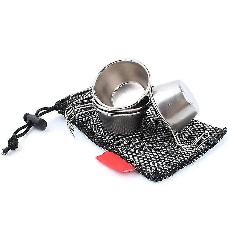 Conjuntos de utensílios de cozinha Conjunto de 4 peças polido de 50 ml mini copo de aço inoxidável para beber copos de vinho com saco de rede