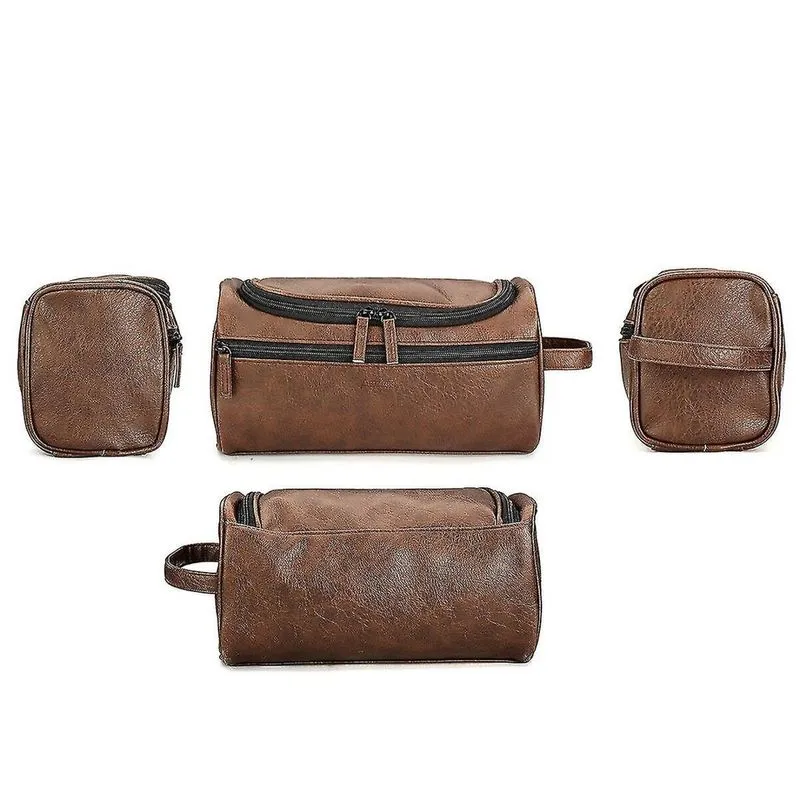 Sacos de higiene pessoal cosméticos masculino vintage couro pu saco de armazenamento de lavagem grande estojo organizador de artigos de higiene pessoal de viagem bolsas de cosméticos